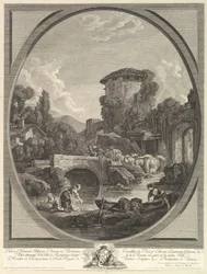 Landschaft mit Brücke und Taubenschlag, 18. Jahrhundert