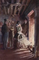 Madame Bovary ging in die Küche und trat an den Kamin (Farblitho)