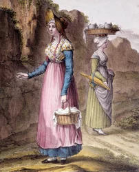 Traditionelle Tracht: ein Bauer aus der Umgebung von Lyon. Carpentier Gravur