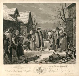 Ludwig XVI. verteilt Almosen an die armen Bauern im Winter 1788, ca. 1817
