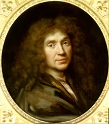 Porträt von Molière (1622-1673) Jean Baptiste Poquelin. Öl auf Leinwand. Gemälde von Pierre Mignard (1612-1695) um 1658. Chantilly, Musée Condé