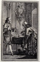 Le Gascon bestraft - in „Tales et nouvelles en vers“ von Jean La Fontaine. 1776. Illustration von P.P. Choffard