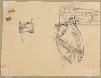 Studien von Draperien und Studie einer Landschaft (verso)