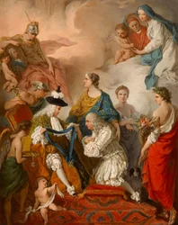 Der Herzog von Saint Aignan investiert Girolamo Vaini, Prinz von Cantalupe und Herzog von Selci, mit den Insignien eines Ritters des Heiligen Geistes, 1737