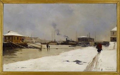 Der niedrige Hafen der Tolbiac-Brücke während der Flut