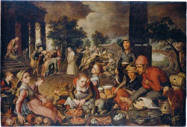 Marktszene mit Christus und der Ehebrecherin