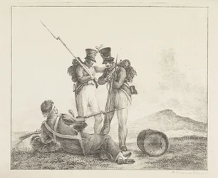 Drei Soldaten auf dem Schlachtfeld