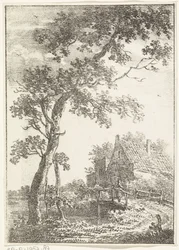 Landschaft mit Baum, Brücke und Haus
