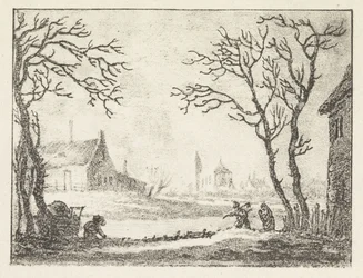 Winterlandschaft mit Häusern und Figuren