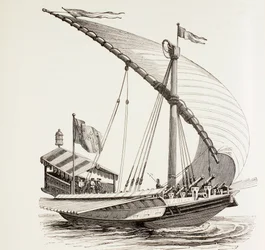 Päpstliche Galeere mit Segeln, Rudern und schwerer Artillerie, ca. 1808