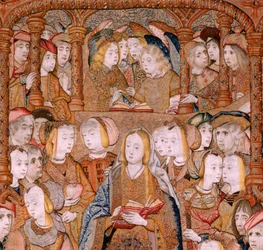 Serie Triumphe der Mutter oder Paños de Oro. Verkündigung (La Anunciación). Zweite Tapisserie in der Serie. Modell Colin de Cooter (?). Herstellung Pieter van Aelst (oder van Edingen), Brüssel. Ca. 1500-1502.