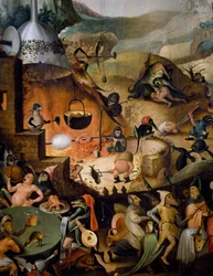 Hölle, Detail des Jüngsten Gerichts, ca. 1554, Gemälde von Pieter Huys (ca. 1520-ca. 1584), Öl auf Holz