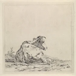 Landschaft mit liegender Kuh