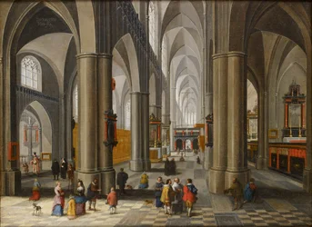 Innenraum einer Kathedrale mit Figuren, 1640-1660