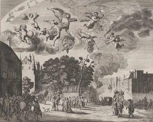 Karl II. betritt Den Haag in einer Kutsche mit dem Mauritshuis rechts, aus 