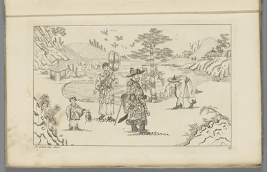 Vier chinesische Figuren in einer Landschaft (Serie)
