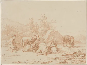 Landschaft mit Schäfer und seiner Herde