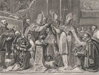 Tafel 24: Karl V. wird vom Papst zum Kaiser gekrönt, aus Guillielmus Becanus