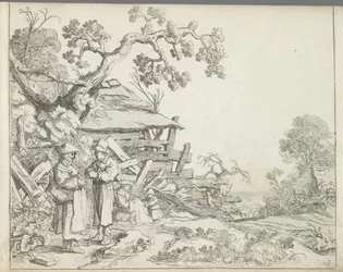 Landschaft mit einem Bauern und einer Bäuerin