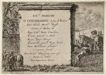 Stier, Kuh, Pferd und Esel in der Nähe eines Brunnens