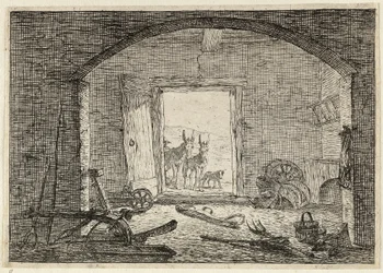 Esel vor der Tür eines Stalls