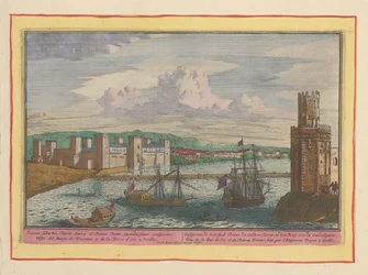 Ansicht des Torre del Oro und der Vorstadt Triana bei Sevilla