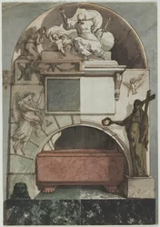 Entwurf für ein Fresko eines Künstlergrabes in der Certosa von Bologna (Recto)