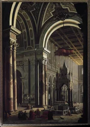 Innenansicht der Basilika St. Paul in Rom. Gemälde von Pier Francesco Garola (Garoli) (1638-1716) Turin, Galleria Sabauda