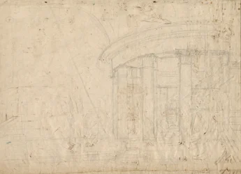 Architektonische Fantasie über einen Rundtempel mit einem Wandelgang (verso), ca. 1792