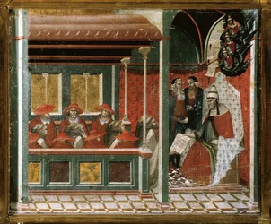 Papst Honorius III. genehmigt die Karmelitenregel (Detail)