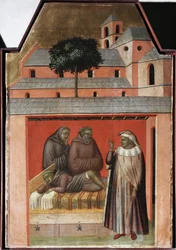 Der Heilige bringt Ziegel für den Bau eines neuen Klosters in Florenz (Detail)