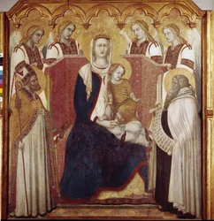 Jungfrau und Kind zwischen St. Nikolaus und St. Elija. Zentrales Panel, Altarbild von Karmel