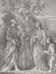 Bekehrung des Zachäus, mit Christus rechts, der den Zöllner anspricht