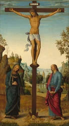 Die Kreuzigung mit der Jungfrau, dem Heiligen Johannes, dem Heiligen Hieronymus und der Heiligen Maria Magdalena [Mittelteil]