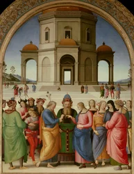 Die Vermählung Mariens. Gemälde von Pietro Vannucci, genannt Il Perugino (Der Perugino) (1450-1523), 1504. Maße: 2,36 x 1,86 m. Caen, Museum der Schönen Künste. Maße: 234 x 18