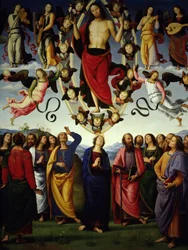 Die Himmelfahrt Christi. Jesus Christus wird in einer Mandorla dargestellt (Detail) von Pietro Vannucci genannt Il Perugino
