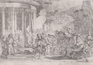 Sinorix wird aus dem Tempel der Artemis getragen, um den Auswirkungen des Giftes zu entkommen