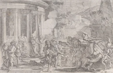 Sinorix wird aus dem Tempel der Artemis getragen, um den Auswirkungen des Giftes zu entkommen, ca. 1640