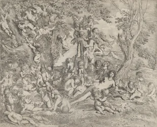 Der Garten der Venus, die in der Mitte vor einer Herm von Pan liegt und umgeben ist