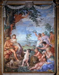 Allegorie der vier Zeitalter, das goldene Zeitalter Fresko von Pietro da Cortona (Pietro Berrettini) (1596-1669) 1637 Saal des Ofens (Stanza della Stufa), Palatinische Galerie, Palazzo Pitti, Florenz