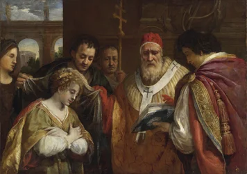 Heilige Domitilla empfängt den Schleier von Papst Clemens I., von Pietro da Cortona