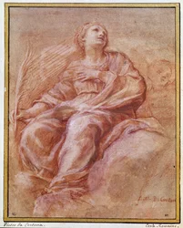 Darstellung von Saint Firmine, der auf den Wolken sitzt. Bleistiftzeichnung von Pietro Berrettini, bekannt als Pierre de Cortona oder Pietro da Cortona (1596-1669). 1647. Paris, Louvre Museum, Zeichnungsabteilung