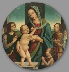 Jungfrau und Kind mit Johannes dem Täufer und Engeln, ca. 1500