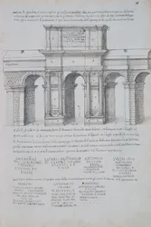 Bogen des Claudius in Rom, Zeichnung, aus Römische Altertümer, von Pirro Ligorio (1513-1583)