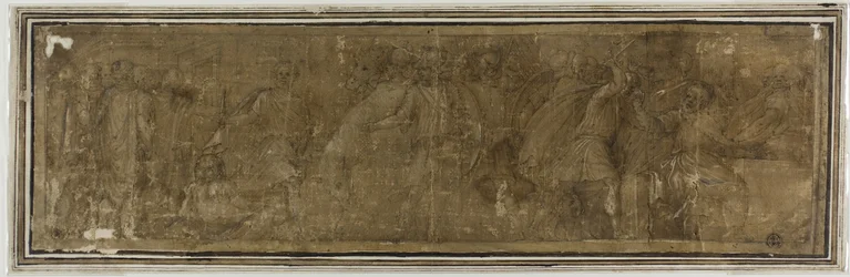 Mucius Scaevola überquert den Tiber mit der Absicht, Porsenna zu ermorden, tötet jedoch versehentlich dessen Schatzmeister