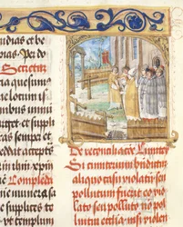 Segnung eines zerstörten Friedhofs durch einen Bischof aus dem Pontifikale von Bischof Erasmus Ciolek, ca. 1510