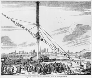 Das große astronomische Teleskop von Johannes Hevelius (1611-1687), Illustration aus Machina Coelestis von Hevelius, Danzig, veröffentlicht 1670