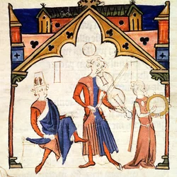 Fol.6r Musiker spielen eine Viola und ein Tamburin, aus dem Chansonnier des Nobles