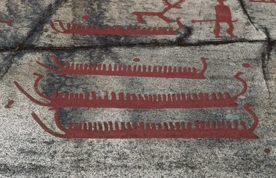 Boote, Fossum-Felsen, Petroglyphe von Tanum, Schweden