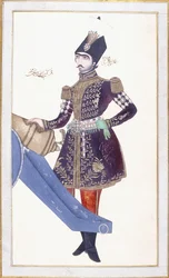 Porträt von Nasir al-Din Shah, Hand auf einer Kanone ruhend, ca. 1853-54